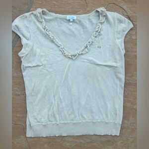 Escada Beige Ruffled V-Neck Muscle Tee